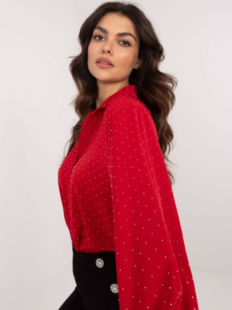 Koszula czerwona elegancka z dżetami i kołnierzykiem, klasyczna Koszula czerwona elegancka z dżetami i kołnierzykiem, klasyczna