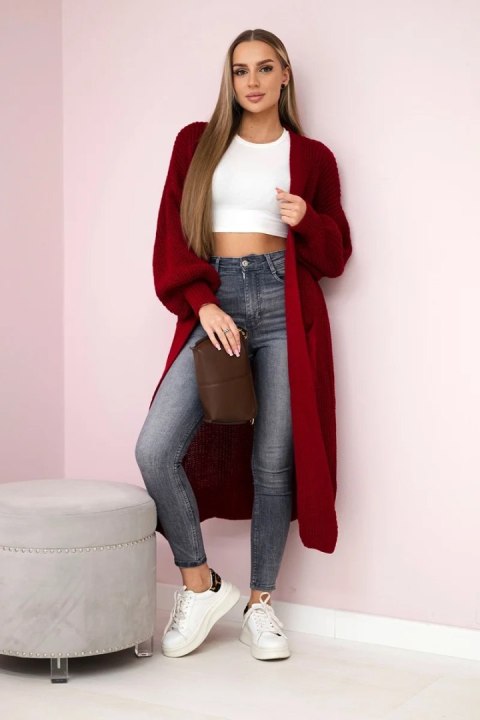 Sweter długi kardigan bordowy, akrylowy, włoski Sweter długi kardigan bordowy, akrylowy, włoski