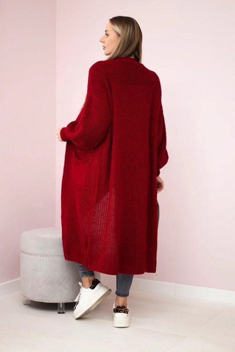 Sweter długi kardigan bordowy, akrylowy, włoski Sweter długi kardigan bordowy, akrylowy, włoski
