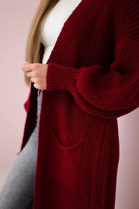 Sweter długi kardigan bordowy, akrylowy, włoski Sweter długi kardigan bordowy, akrylowy, włoski