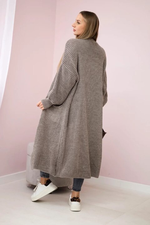 Sweter długi kardigan fango, akrylowy, włoski