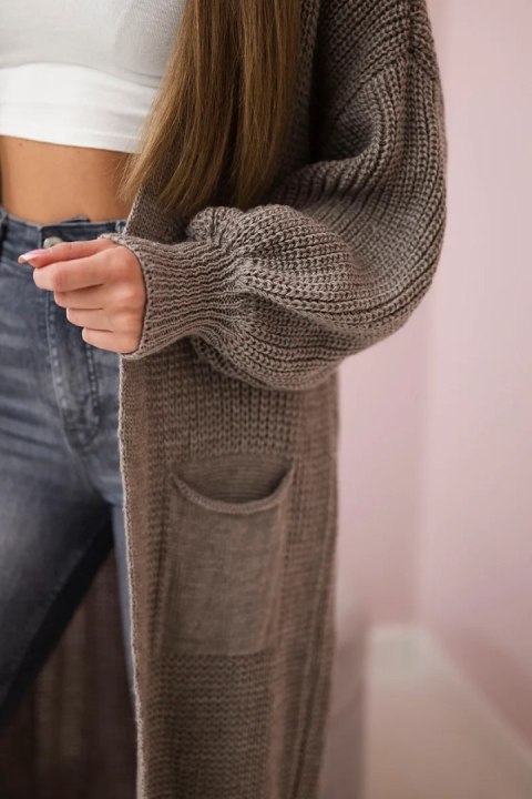 Sweter długi kardigan fango, akrylowy, włoski