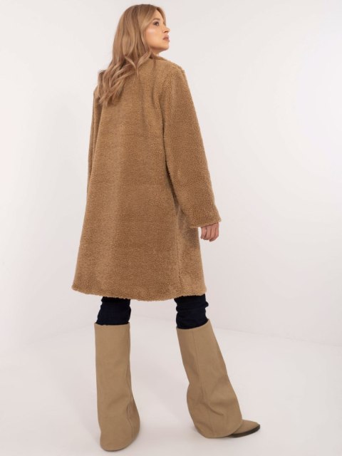 Płaszcz teddy camelowy zapinany na guziki, bez kaptura Płaszcz teddy camelowy zapinany na guziki, bez kaptura