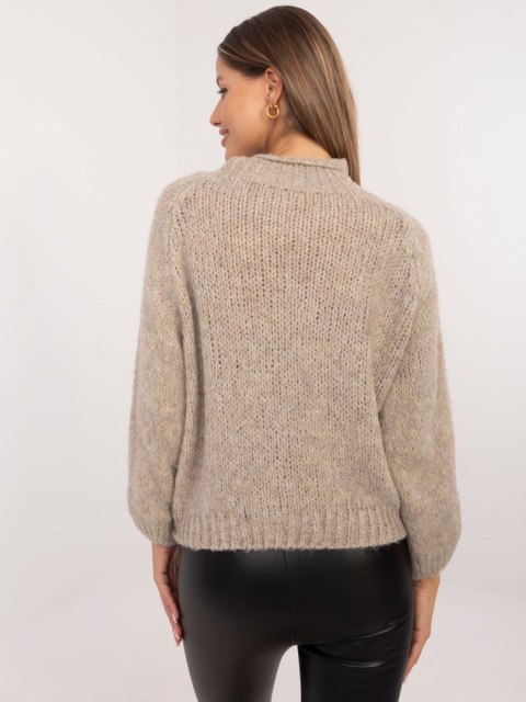 Sweter oversize z domieszką wełny ciemnobeżowy, akrylowy Sweter oversize z domieszką wełny ciemnobeżowy, akrylowy