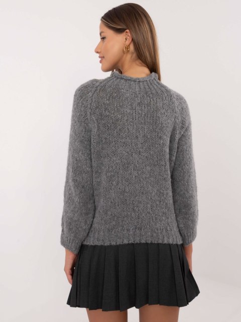 Sweter oversize z domieszką wełny ciemnoszary, akrylowy Sweter oversize z domieszką wełny ciemnoszary, akrylowy
