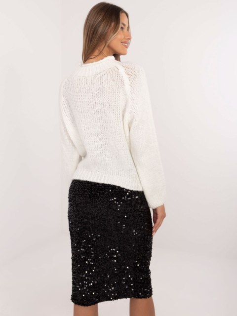 Sweter oversize z domieszką wełny ecru, akrylowy Sweter oversize z domieszką wełny ecru, akrylowy