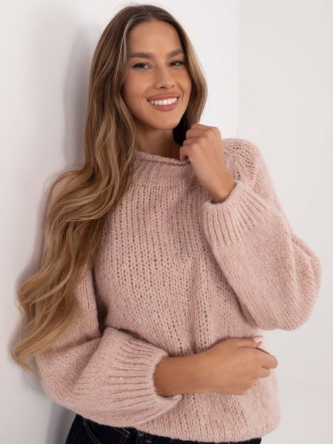 Sweter oversize z domieszką wełny różowy, akrylowy Sweter oversize z domieszką wełny różowy, akrylowy
