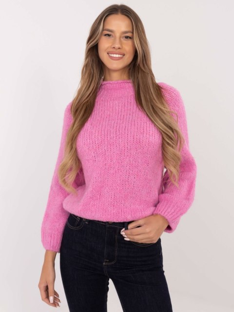 Sweter oversize z domieszką wełny różowy, akrylowy Sweter oversize z domieszką wełny różowy, akrylowy