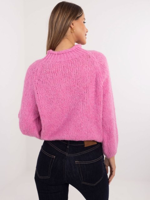 Sweter oversize z domieszką wełny różowy, akrylowy Sweter oversize z domieszką wełny różowy, akrylowy