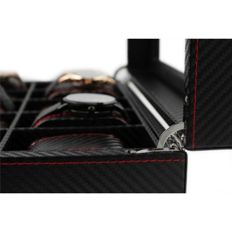 Szkatułka pudełko na zegarki na 10szt Karbon czarny, przeszycia 28 x 22 x 8cm PD136 Szkatułka pudełko na zegarki na 10szt Karbon czarny, przeszycia 28 x 22 x 8cm PD136