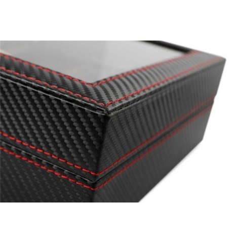 Szkatułka pudełko na zegarki na 10szt Karbon czarny, przeszycia 28 x 22 x 8cm PD136 Szkatułka pudełko na zegarki na 10szt Karbon czarny, przeszycia 28 x 22 x 8cm PD136