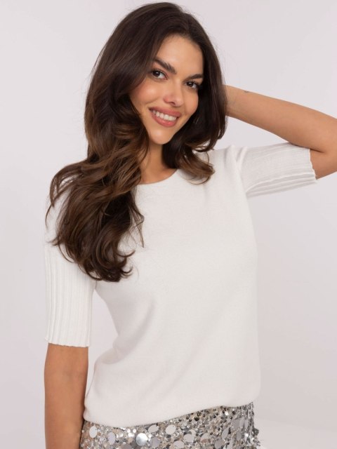 Sweter z krótkim rękawem ecru, klasyczny Italy Moda Sweter z krótkim rękawem ecru, klasyczny Italy Moda