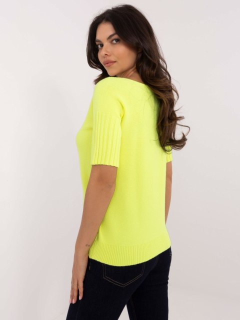 Sweter z krótkim rękawem żółty, klasyczny Italy Moda Sweter z krótkim rękawem żółty, klasyczny Italy Moda