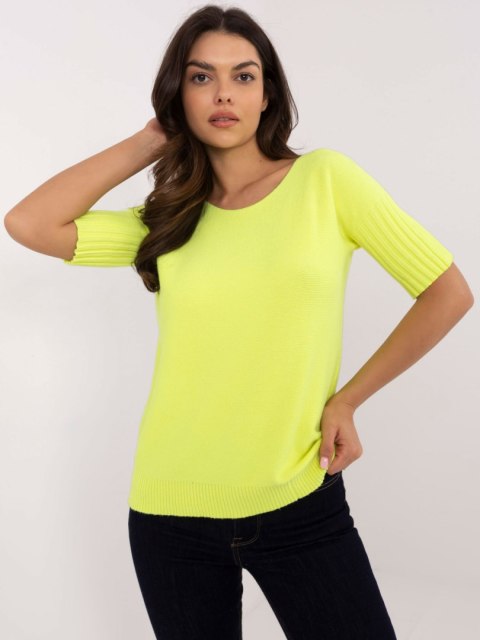 Sweter z krótkim rękawem żółty, klasyczny Italy Moda Sweter z krótkim rękawem żółty, klasyczny Italy Moda