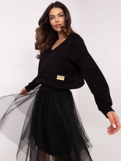 Czarny komplet damski ITALY MODA – bluza oversize i sukienka midi