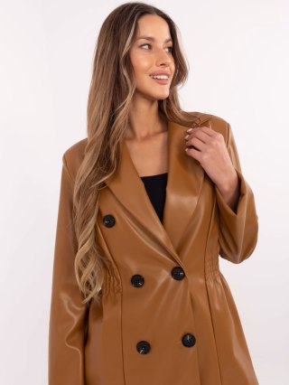 Marynarka dwurzędowa z ecoskóry camelowa L/XL