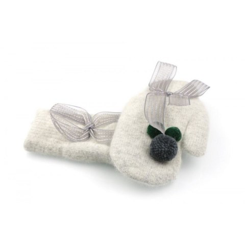 Rękawiczki CUTE pompony kokarda szare REK127 Rękawiczki CUTE pompony kokarda szare REK127