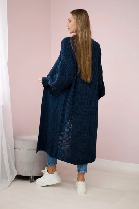 Sweter długi kardigan ciemny jeansowy, włoski, akrylowy Sweter długi kardigan ciemny jeansowy, włoski, akrylowy