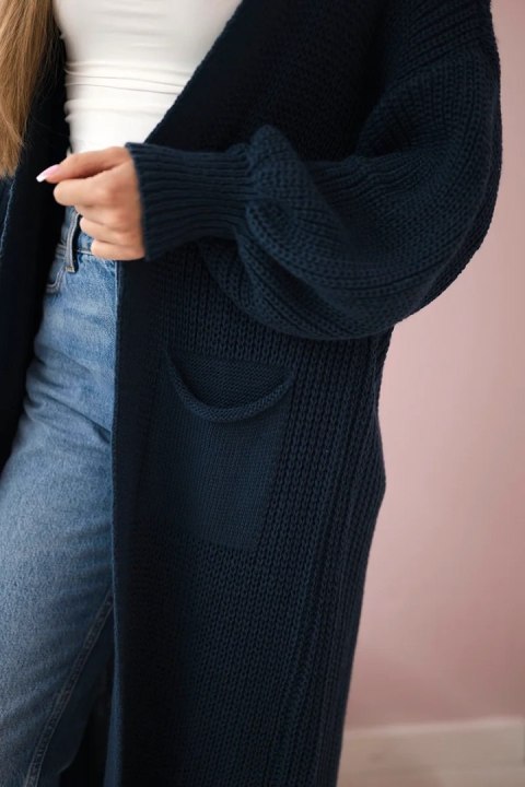 Sweter długi kardigan ciemny jeansowy, włoski, akrylowy Sweter długi kardigan ciemny jeansowy, włoski, akrylowy