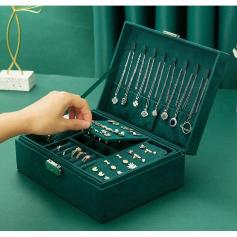 Szkatułka na biżuterię kuferek etui organizer butelkowa zieleń pudełko PD133 Szkatułka na biżuterię kuferek etui organizer butelkowa zieleń pudełko PD133