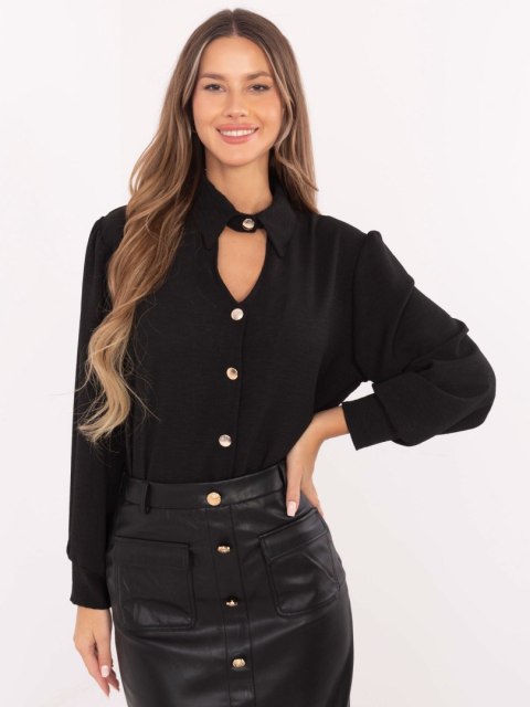 Koszula klasyczna, elegancka czarna z ozdobnymi guzikami Koszula klasyczna, elegancka czarna z ozdobnymi guzikami