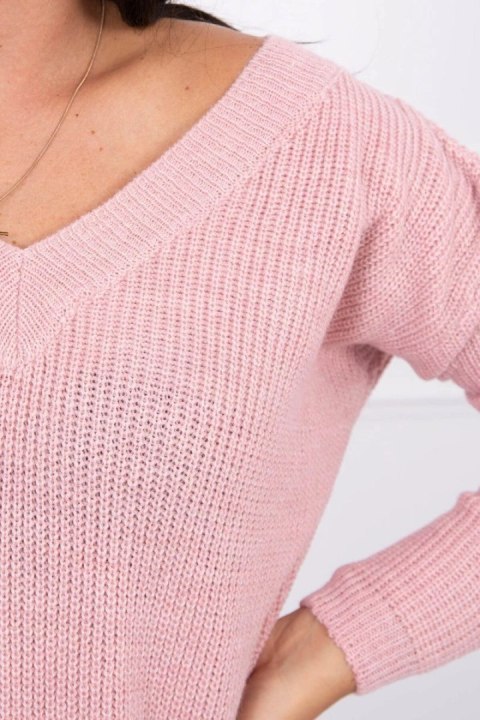 Sweter z dekoltem V pudrowy róż, luźny krój, akrylowy Sweter z dekoltem V pudrowy róż, luźny krój, akrylowy