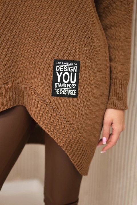 Sweter z golfem czekoladowy akrylowy luźny z długim rękawem