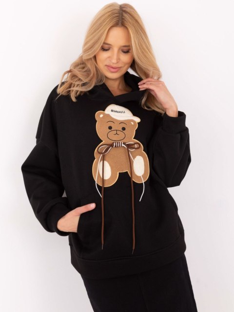Bluza kangurka z naszywką misia, z kapturem, oversize czarna Bluza kangurka z naszywką misia, z kapturem, oversize czarna