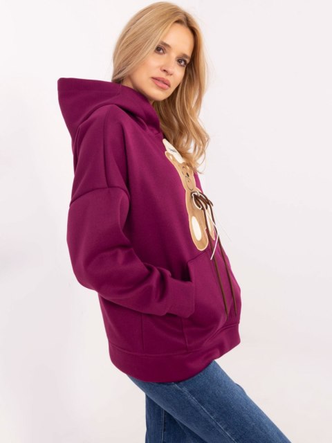Bluza kangurka z naszywką misia, z kapturem, oversize fioletowa Bluza kangurka z naszywką misia, z kapturem, oversize fioletowa