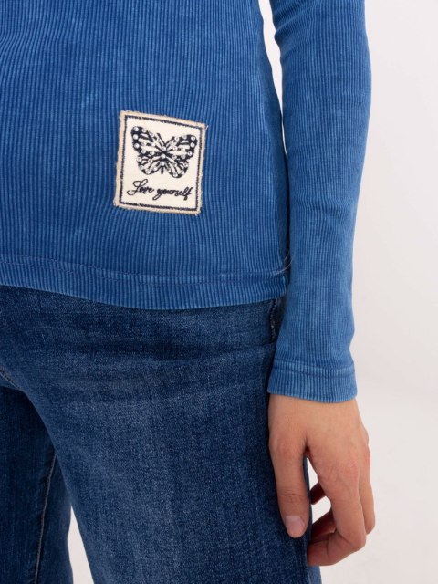 Bluzka longsleeve niebieska, w prążek, zdobiony dekolt Bluzka longsleeve niebieska, w prążek, zdobiony dekolt