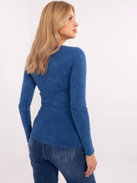 Bluzka longsleeve niebieska, w prążek, zdobiony dekolt Bluzka longsleeve niebieska, w prążek, zdobiony dekolt