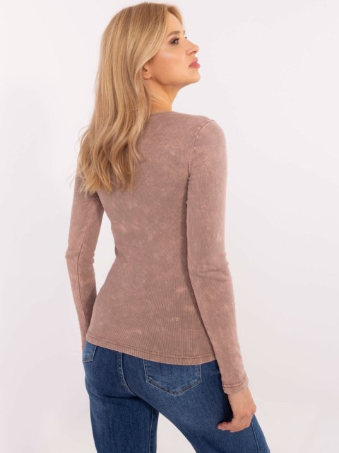 Bluzka longsleeve różowa w prążek, zdobiony dekolt Bluzka longsleeve różowa w prążek, zdobiony dekolt
