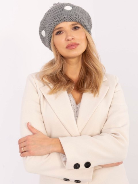 Czapka szara z pomponem, beret zimowy w kropki Czapka szara z pomponem, beret zimowy w kropki