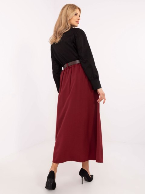 Spódnica elegancka maxi bordowa, rozkloszowana z paskiem Spódnica elegancka maxi bordowa, rozkloszowana z paskiem