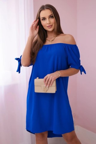 Sukienka wiązana na rękawach chabrowa, oversize, letnia