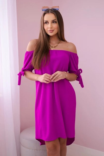 Sukienka wiązana na rękawach ciemno fioletowa, oversize, letnia