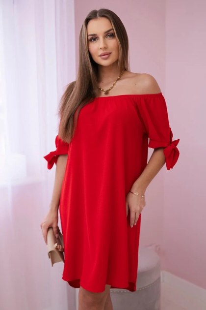 Sukienka wiązana na rękawach czerwona, letnia, oversize