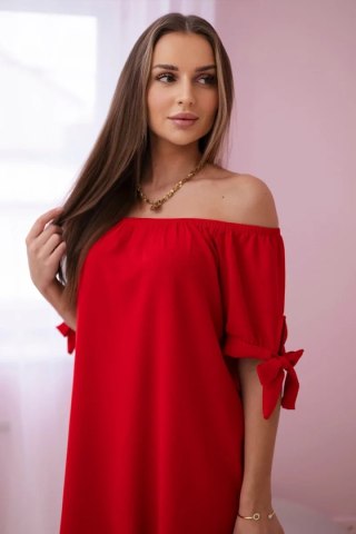 Sukienka wiązana na rękawach czerwona, letnia, oversize