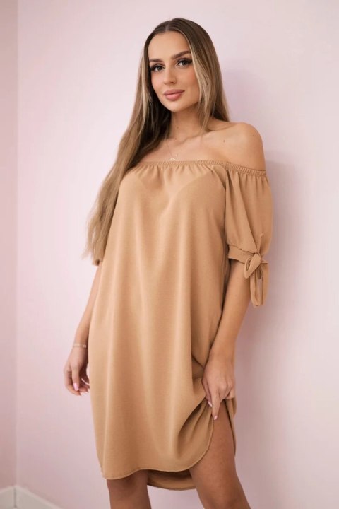 Sukienka wiązana na rękawach jasny camelowy, oversize, letnia Sukienka wiązana na rękawach jasny camelowy, oversize, letnia