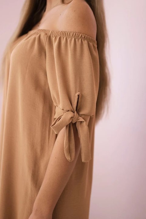 Sukienka wiązana na rękawach jasny camelowy, oversize, letnia Sukienka wiązana na rękawach jasny camelowy, oversize, letnia