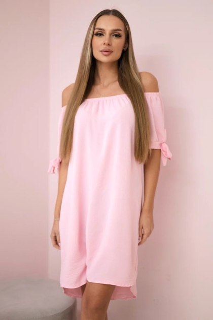 Sukienka wiązana na rękawach jasny pudrowy róż, oversize, letnia