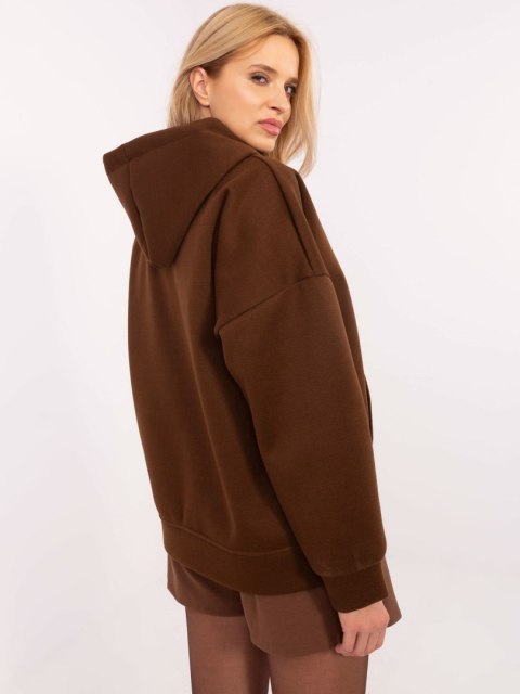 Bluza kangurka z naszywką misia, z kapturem, oversize brązowa