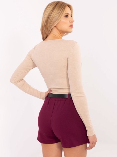 Bluzka longsleeve beżowa, w prążek, zdobiony dekolt Bluzka longsleeve beżowa, w prążek, zdobiony dekolt
