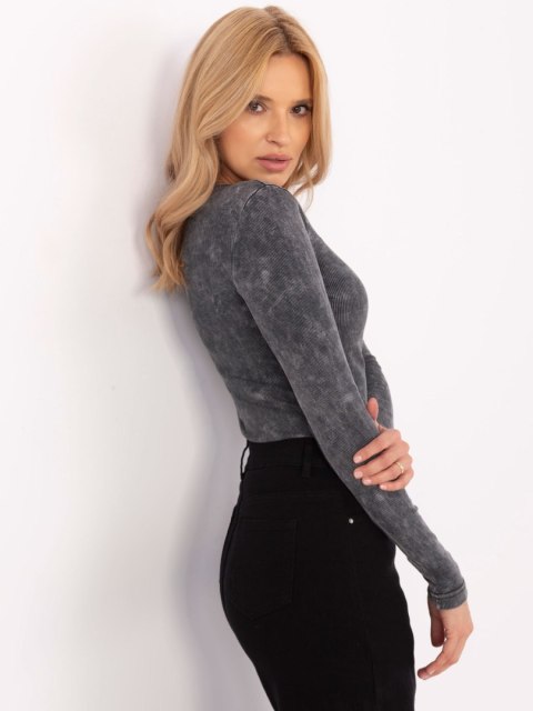 Bluzka longsleeve grafitowa, w prążek, zdobiony dekolt Bluzka longsleeve grafitowa, w prążek, zdobiony dekolt