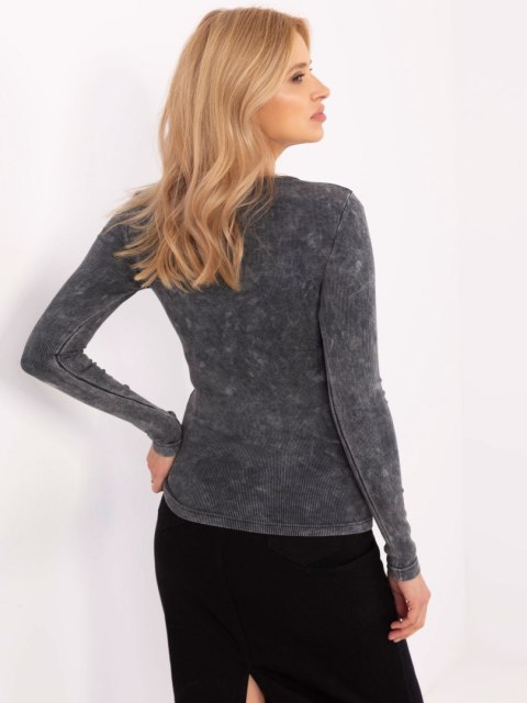 Bluzka longsleeve grafitowa, w prążek, zdobiony dekolt Bluzka longsleeve grafitowa, w prążek, zdobiony dekolt