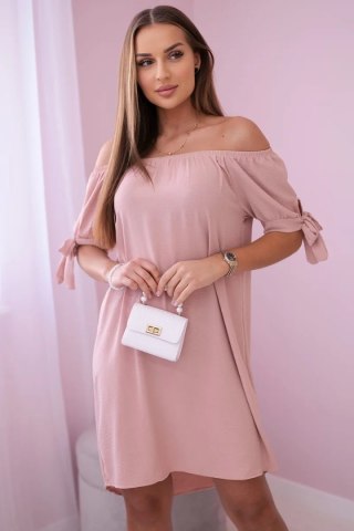 Sukienka wiązana na rękawach pudrowy róż, oversize, letnia