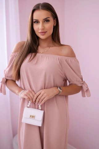 Sukienka wiązana na rękawach pudrowy róż, oversize, letnia