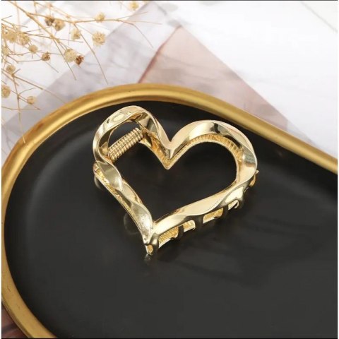 Spinka do włosów klamra ZŁOTE SERCE, metalowa mocna XL 5,5cm