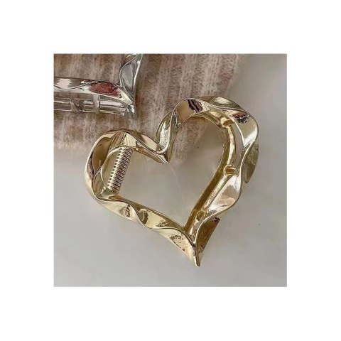 Spinka do włosów klamra ZŁOTE SERCE, metalowa mocna XL 5,5cm