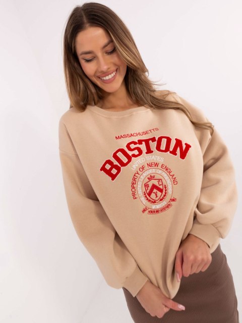 Bluza Boston dresowa z naszywkami, beżowa, oversize Bluza Boston dresowa z naszywkami, beżowa, oversize